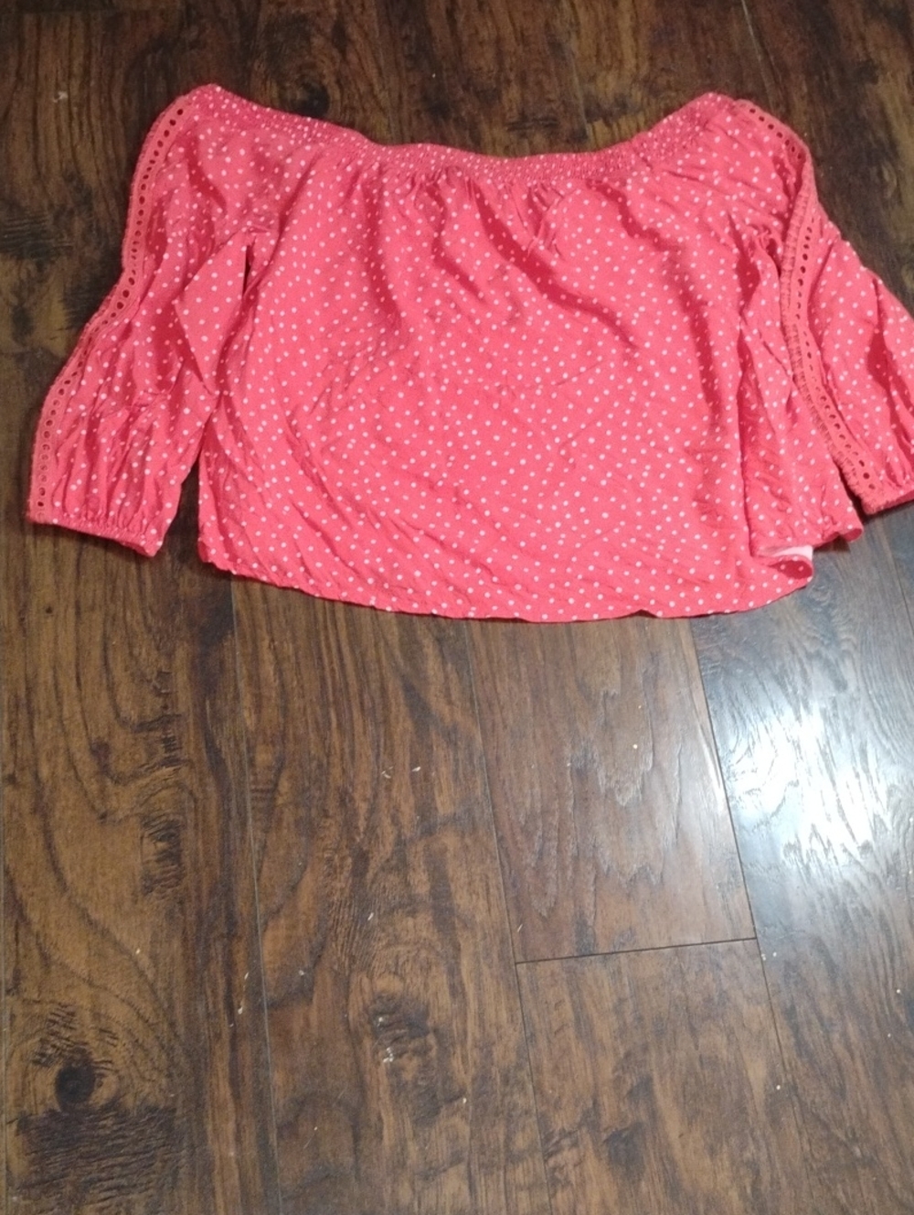 Women’s Coral Off-Shoulder Polka Dot Top